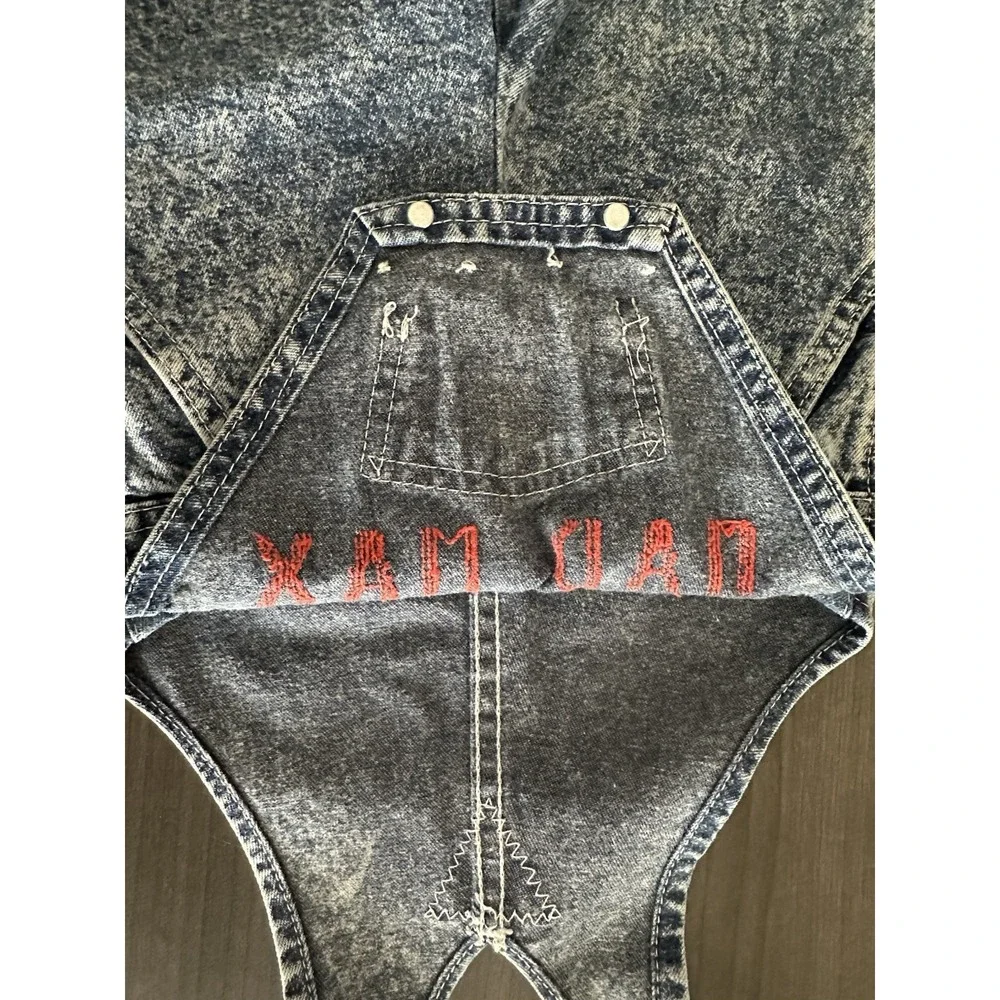 Vintage OshKosh B'gosh Acid Wash Shortalls 18 Month Mad Max‎ Studded Denim Retro